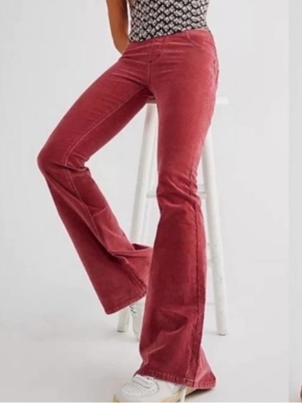 Free People Pull On Corduroy Flare Pants Rose Pink Red 26